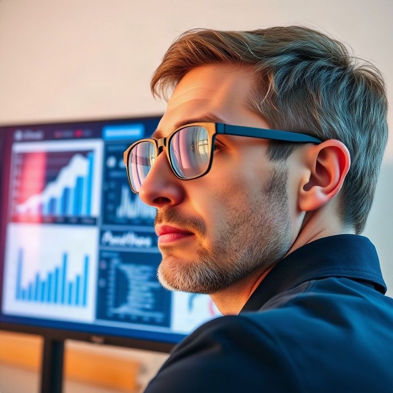 Minimalni dashboard s azure i bijelim grafikonima na monitoru